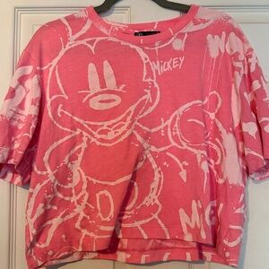 Zara X Disney Hot Pink Mickey Mouse cropped tee